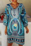 Casual Print Split Joint V Neck A Line Dresses
