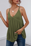 Casual Solid Split Joint Backless V Neck Tops