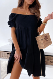 Casual Elegant Solid Split Joint Flounce Off the Shoulder A Line Dresses