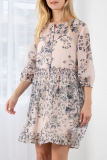 Fashion Elegant Floral Buckle Flounce O Neck A Line Dresses