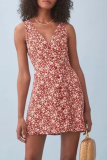 Fashion Elegant Floral Buckle V Neck A Line Dresses