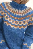 Fashion Casual Print Split Joint Turtleneck Tops