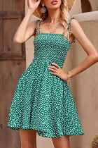 Fashion Bohemian Print Split Joint Spaghetti Strap A Line Dresses