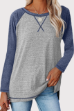 Casual Patchwork Contrast O Neck Tops