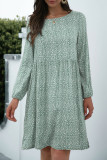 Fashion Casual Leopard Split Joint O Neck A Line Dresses
