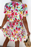 Fashion Sweet Print Split Joint O Neck Princess Dresses