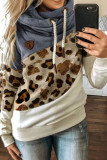 Fashion Casual Leopard Split Joint Hooded Collar Tops