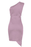 Fashion British Style Solid Split Joint One Shoulder Irregular Dresses