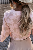 Elegant Print Split Joint Buckle V Neck Tops