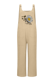 Casual Print Pocket Buttons U Neck Straight Jumpsuits