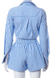Fashion Casual Striped Split Joint Turndown Collar Long Sleeve Two Pieces