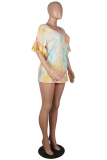Casual Street Tie Dye Tassel Split Joint Square Collar T-Shirts