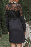 Fashion Elegant Solid Lace Buckle See-through A Line Dresses