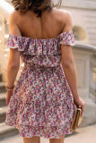 Fashion Street Print Split Joint Square Collar Cake Skirt Dresses