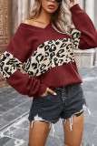 Fashion Street Leopard Split Joint V Neck Tops