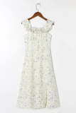 Elegant Floral Slit Stringy Selvedge Off the Shoulder Dresses