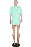 Casual Solid Buckle Strap Design V Neck Tops
