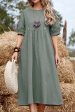 Casual Vintage Split Joint O Neck A Line Dresses