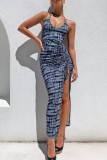 Fashion Casual Print Backless Slit V Neck Pencil Skirt Dresses