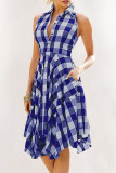 Fashion Casual Plaid Split Joint Turndown Collar Irregular Dresses