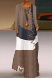 Fashion Street Solid Split Joint O Neck Long Sleeve Dresses