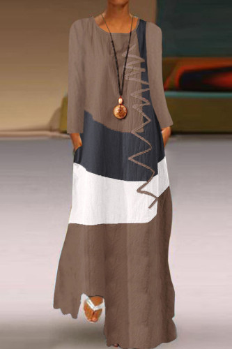 Fashion Street Solid Split Joint O Neck Long Sleeve Dresses