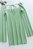Casual Solid Frenulum Square Collar Pencil Skirt Dresses Sweater