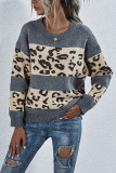 Fashion Casual Print Split Joint O Neck Tops