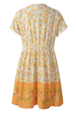 Bohemian Print Tassel Split Joint V Neck A Line Dresses