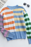 Casual Plaid Split Joint O Neck Tops Sweater
