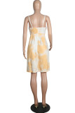 Fashion Sweet Print Hollowed Out V Neck A Line Dresses