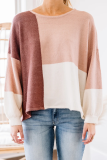 Casual Patchwork Contrast O Neck Tops Sweater
