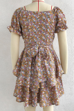 Casual Elegant Floral Flounce Strap Design Strapless A Line Dresses