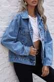 Fashion Street Solid Turndown Collar Long Sleeve Denim
