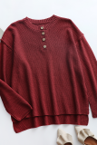 Casual Solid Buckle V Neck Tops Sweater
