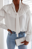 Fashion Street Solid Split Joint Frenulum Turndown Collar Tops