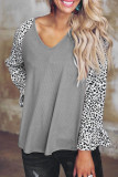 Fashion Casual Leopard Split Joint V Neck T-Shirts