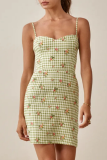 Fashion Sweet Plaid Floral Split Joint Strapless A Line Dresses