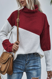 Casual Patchwork Contrast Turtleneck Tops Sweater