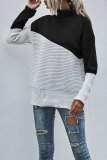 Casual Patchwork Contrast Turtleneck Tops Sweater