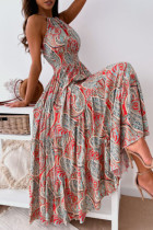 Fashion Street Print Split Joint Halter A Line Dresses