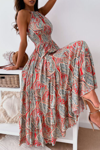 Fashion Street Print Split Joint Halter A Line Dresses