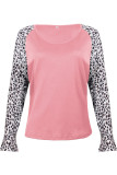 Fashion Casual Leopard Split Joint V Neck T-Shirts