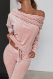 Fashion Casual Solid Split Joint Bateau Neck Long Sleeve Two Pieces