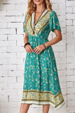 Fashion Elegant Floral Split Joint V Neck Dresses