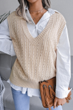 Casual Solid Hollowed Out V Neck Tops Sweater