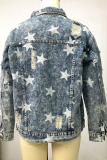 Street The stars Ripped Buckle Turndown Collar Long Sleeve Denim Jacket