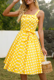 Fashion Vintage Polka Dot Split Joint Spaghetti Strap A Line Dresses