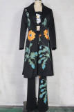 Fashion Street Print Turndown Collar Long Sleeve Three Pieces