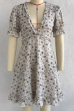 Casual Elegant Print Split Joint Stringy Selvedge V Neck A Line Dresses